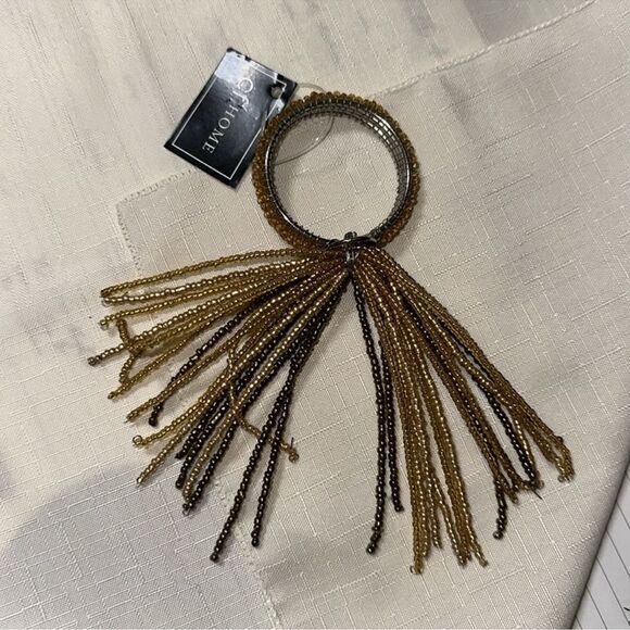 C&F Home Gold Set of 8 Tone Brown Shades Beaded Tasseled Dinner Napkin Rings - Picture 1 of 6